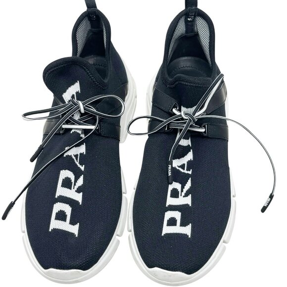 PRADA Logo Knit Women’s Sneakers Size 37.5 7.5 black and white - Picture 3 of 13